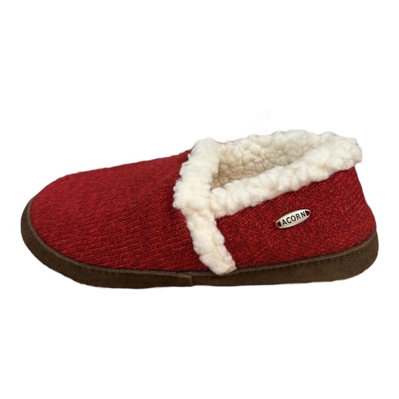 Acorn Women's Red Ragg Wool Knitwear Memory Foam Slippers Sherpa Lining Size 8-9 - Picture 1 of 9